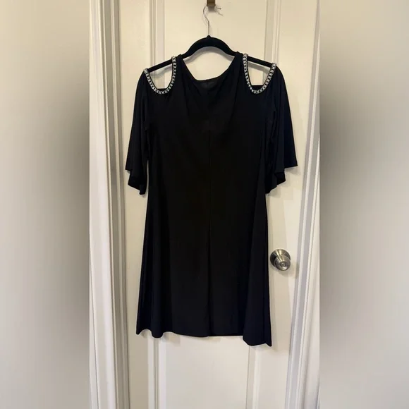 Black Dress with Rhinestone Cutouts 3/4 sleeves Size Medium - Picture 2 of 9